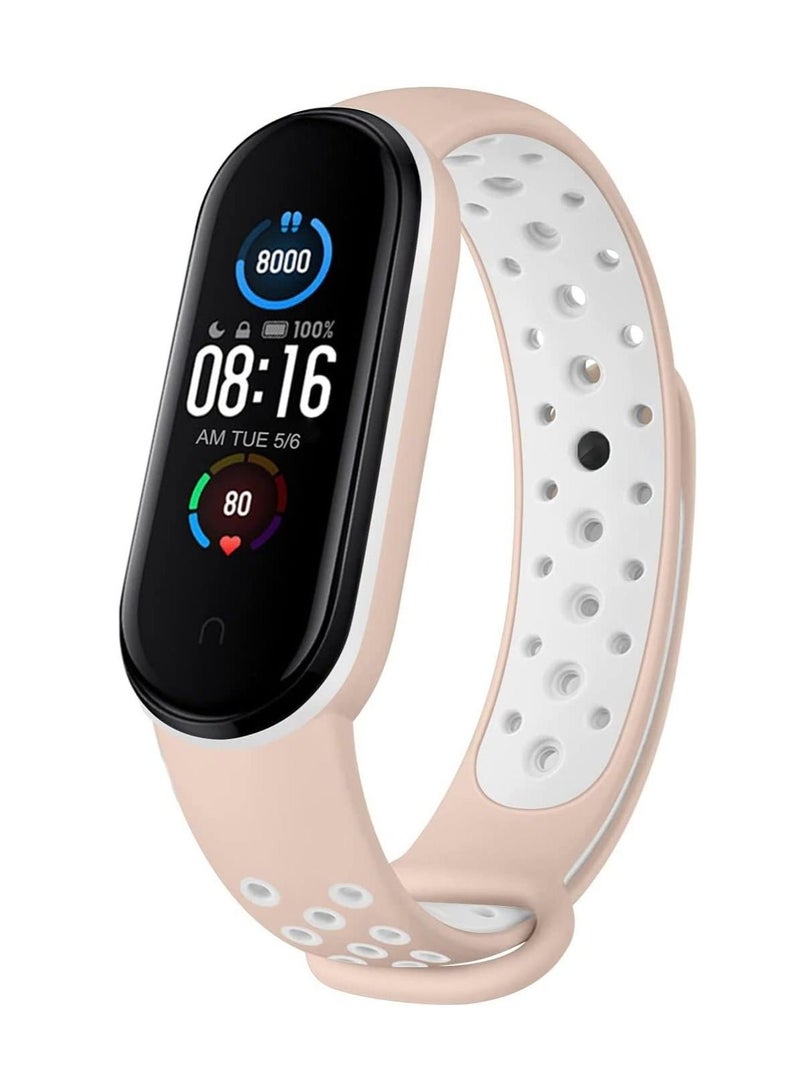 Breathable Silicone Sport Replacement Strap For Xiaomi Mi Band 3/4 (Pink Sand & White) - Image 1