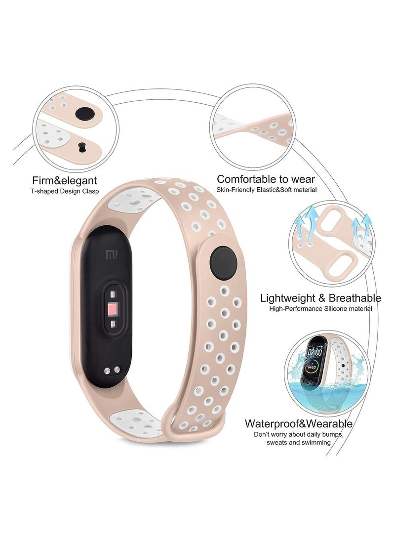 Breathable Silicone Sport Replacement Strap For Xiaomi Mi Band 3/4 (Pink Sand & White) - Image 2