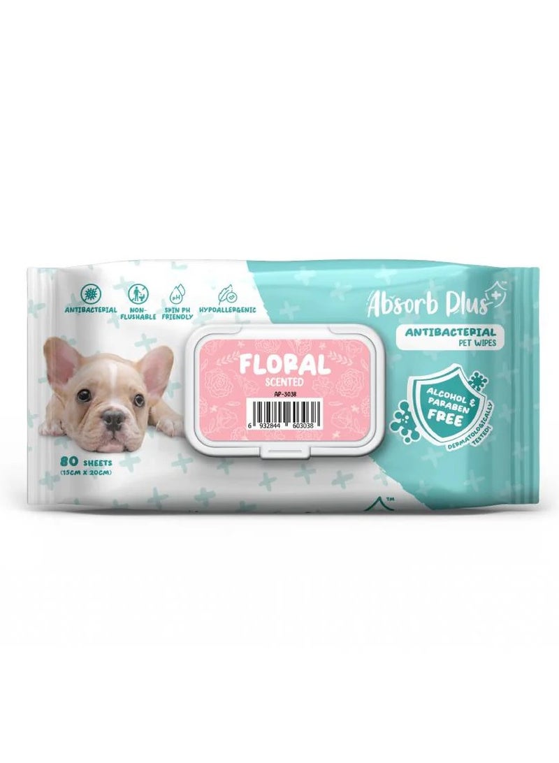 Antibacterial Floral Scented Pet Wipes 80 sheets