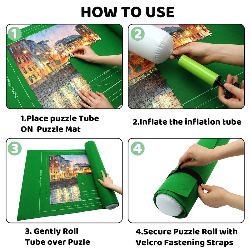 FELIZROCA Portable Puzzle Mat Roll Up - with 9 Glue Sheets, Sorting Trays, Hand Pump, Inflatable Tube, and Storage Bag - Perfect for Kids and Adults (Green, 1500pcs) - Image 3