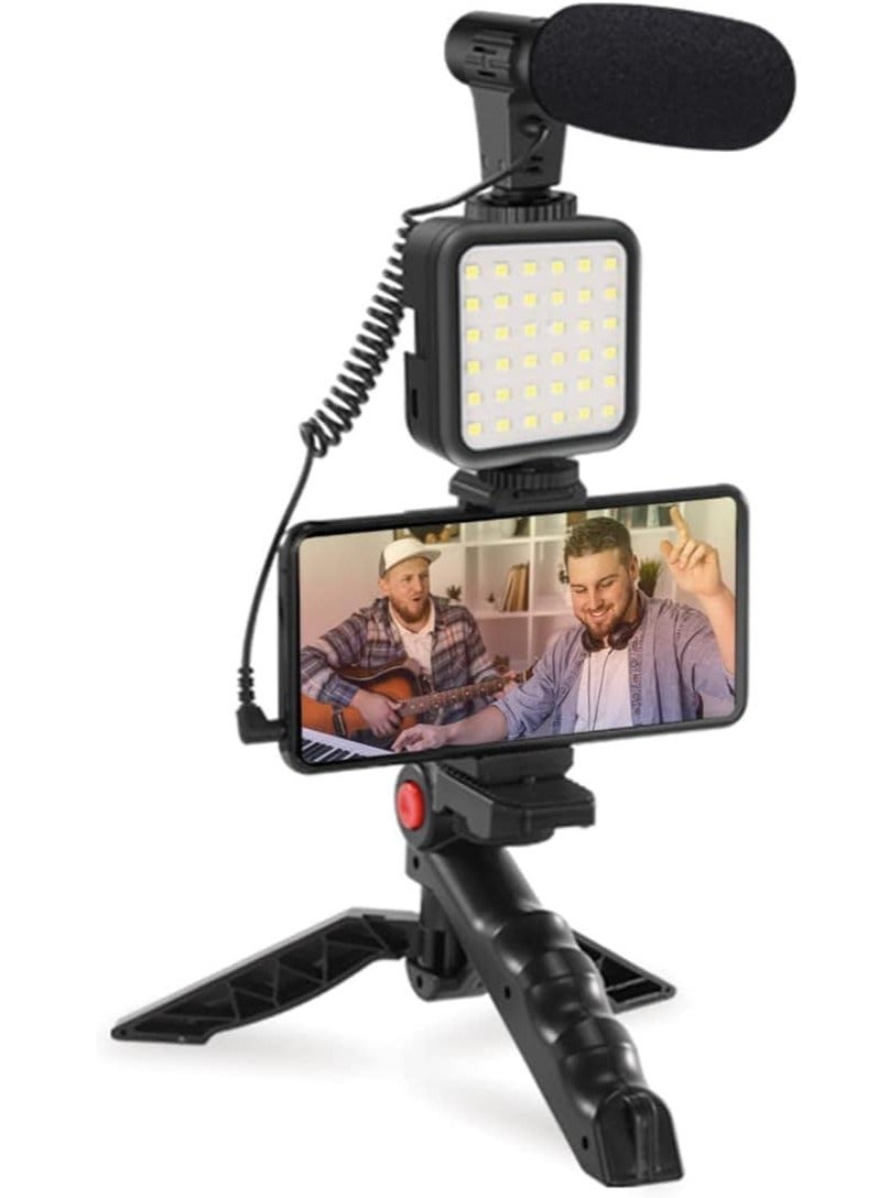 إلترازون مجموعة Vlogger Universal الكاملة للهواتف الذكية والكاميرا والكاميرا مع حامل ثلاثي القوائم + ميكروفون + 36 جهاز عرض LED - مجموعة V-Logging Kit Shotgun والصور والفيديو والتدفق - Image 1