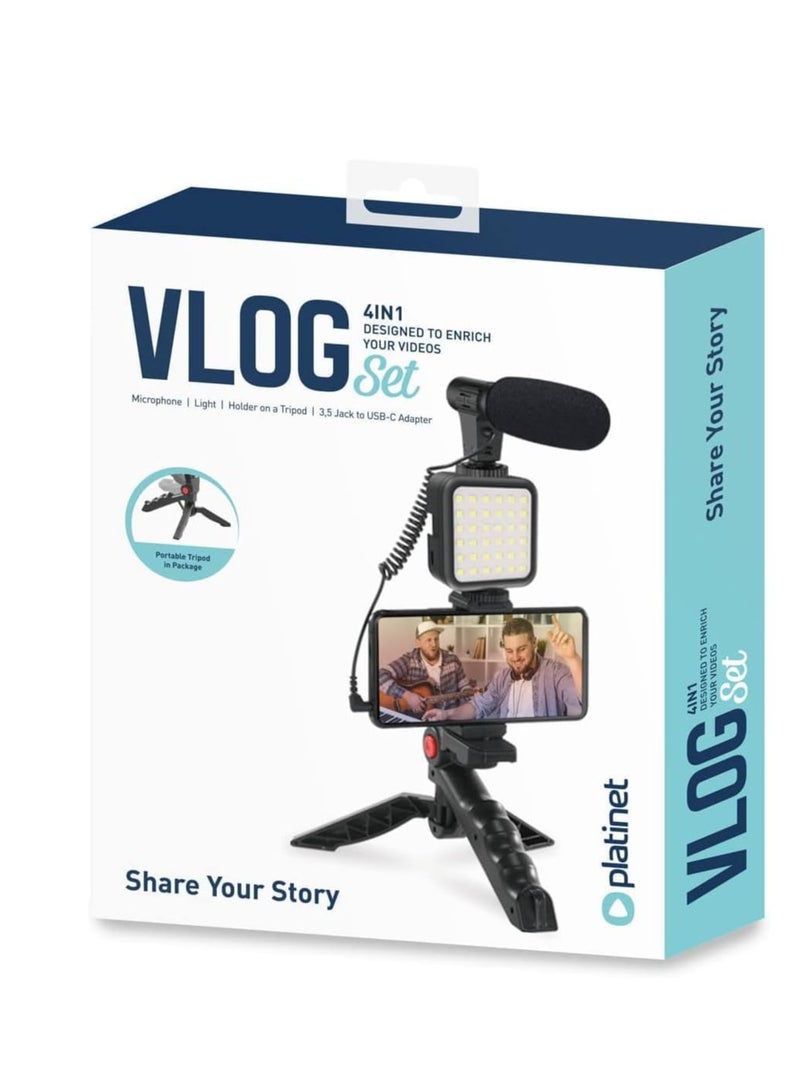 إلترازون مجموعة Vlogger Universal الكاملة للهواتف الذكية والكاميرا والكاميرا مع حامل ثلاثي القوائم + ميكروفون + 36 جهاز عرض LED - مجموعة V-Logging Kit Shotgun والصور والفيديو والتدفق - Image 5