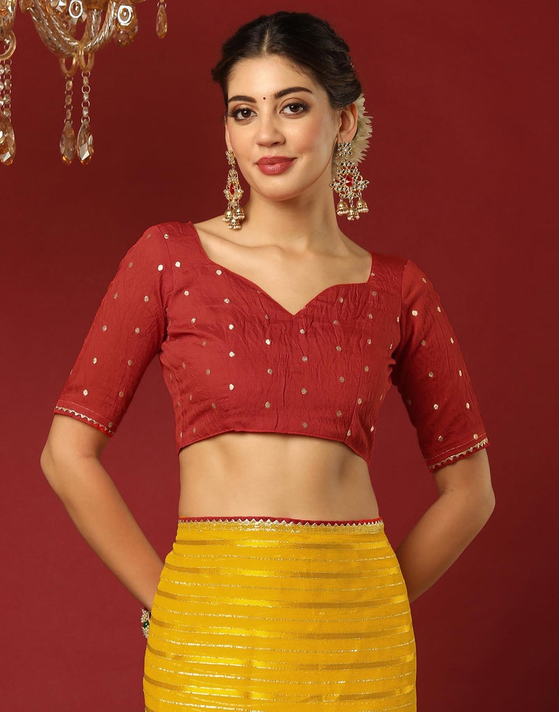 SIRIL Women's Georgette Zari Work Embellished Saree with Unstitched blouse Piece (4319S279_Yellow) - Image 5