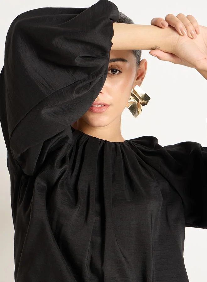Femmella  Black Balloon Sleeve Round Neck Top for Women | Best Price UAE