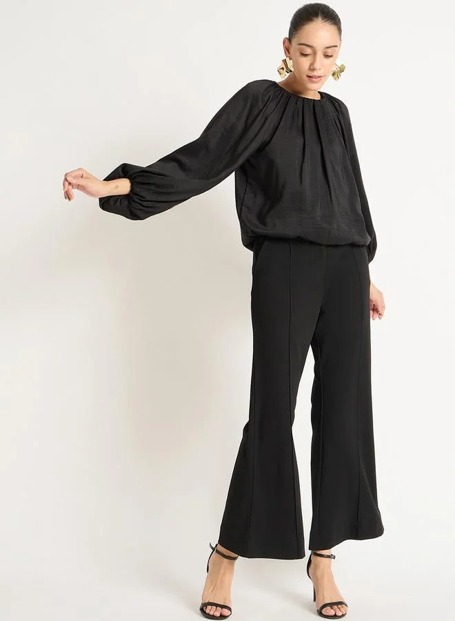 Femmella  Black Balloon Sleeve Round Neck Top for Women | Best Price UAE