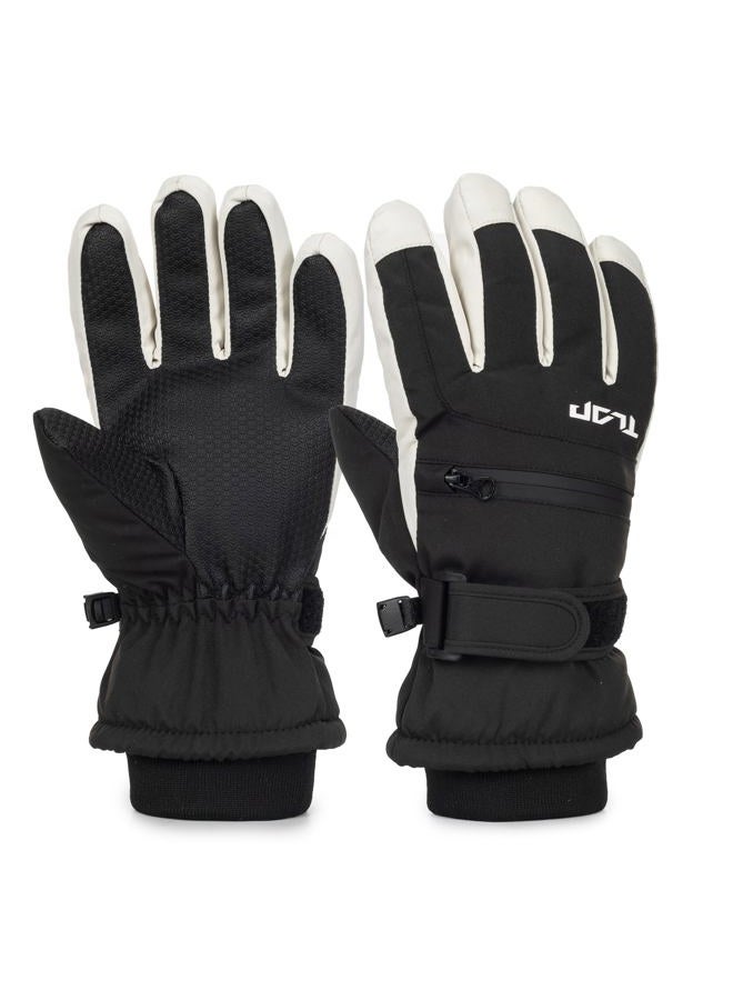 XuoAz Kids Winter Ski Gloves,Warm Waterproof Snow Gloves,Non Slip Snowboard Mittens for Boys Girls(for 8-12 years), Black With Zipper, for 8-12 years - Image 1