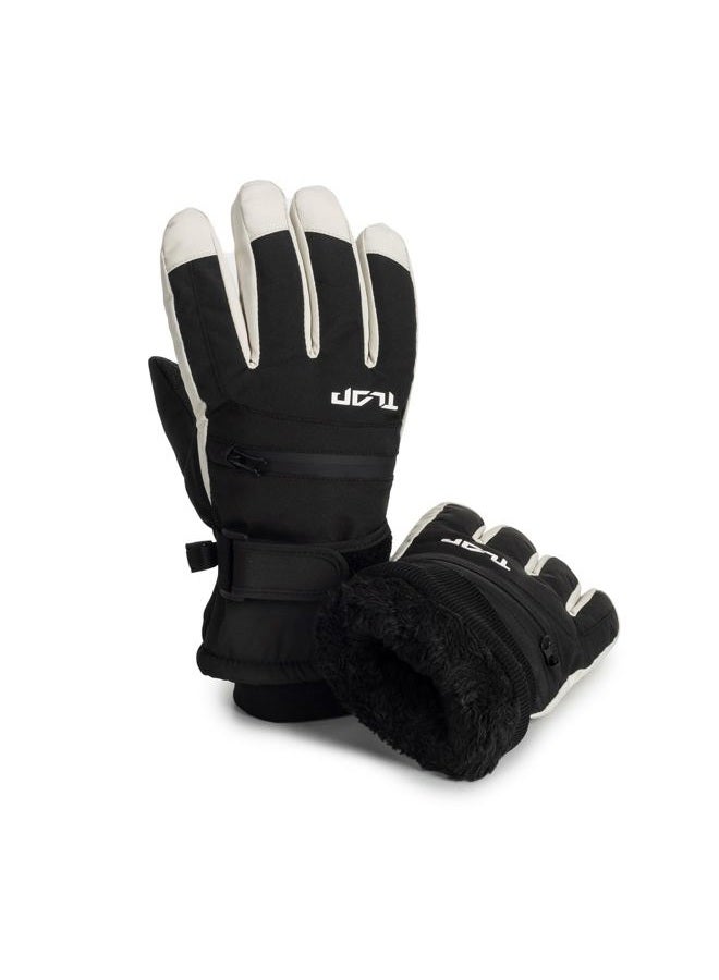 XuoAz Kids Winter Ski Gloves,Warm Waterproof Snow Gloves,Non Slip Snowboard Mittens for Boys Girls(for 8-12 years), Black With Zipper, for 8-12 years - Image 2
