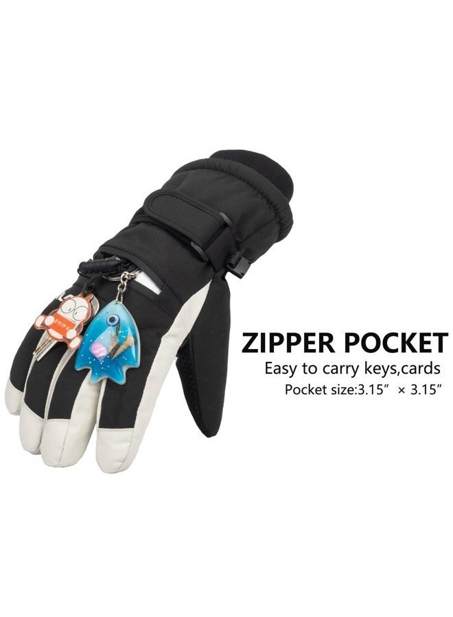 XuoAz Kids Winter Ski Gloves,Warm Waterproof Snow Gloves,Non Slip Snowboard Mittens for Boys Girls(for 8-12 years), Black With Zipper, for 8-12 years - Image 3