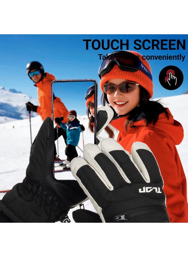 XuoAz Kids Winter Ski Gloves,Warm Waterproof Snow Gloves,Non Slip Snowboard Mittens for Boys Girls(for 8-12 years), Black With Zipper, for 8-12 years - Image 4