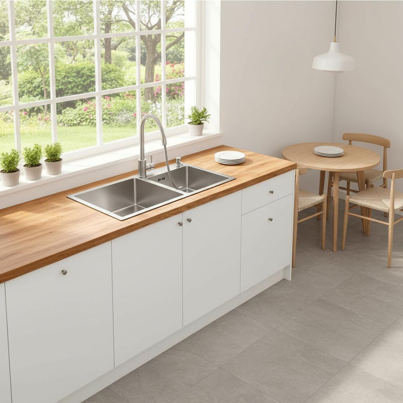 DuyviSteil Modern Kitchen Sink Nano-Coated 30.7x16.9 Inch Stainless Steel Kitchen Sink, Drop in & Topmount Double Bowl Sinks with Drainage Pipes and Fruit Baskets - Image 4