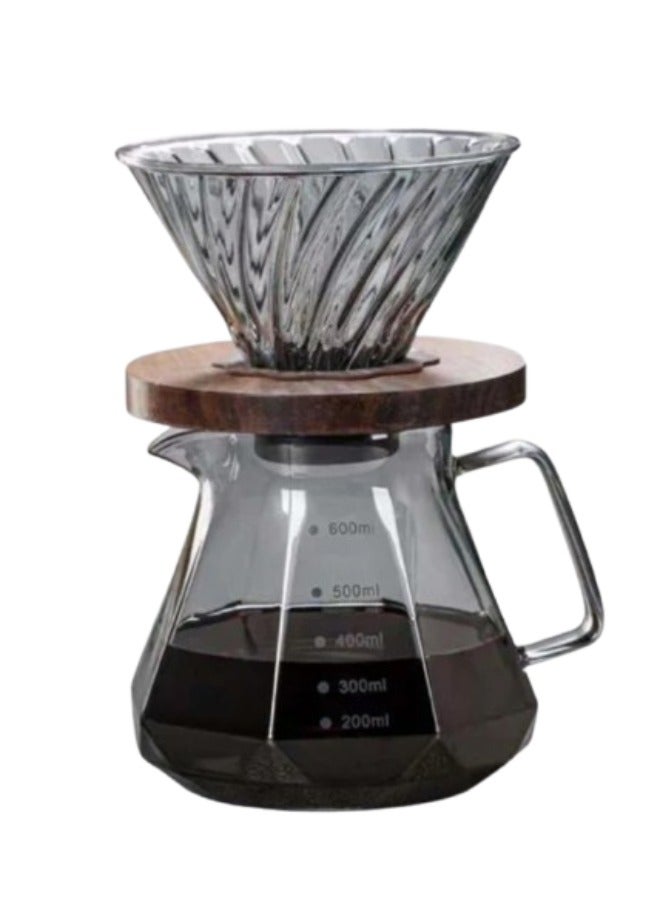 رانك  طقم تقطير القهوة V60 مع إبريق زجاجي شفاف مقاوم للحرارة وفلتر يدوي، مناسب لتحضير القهوة بالتنقيط بسعة 600مل - Image 2