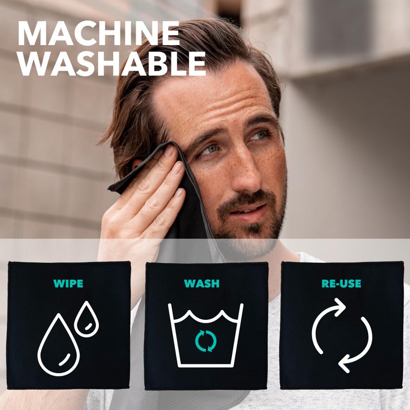 SweatBlock Microfiber Sweat Absorbing Handkerchiefs for Men and Women 10x10 Inch 5 Pack Black Reusable Machine Washable Towels for Face Body Gym Sports Travel or Daily Use Lightweight and Durable - Image 4