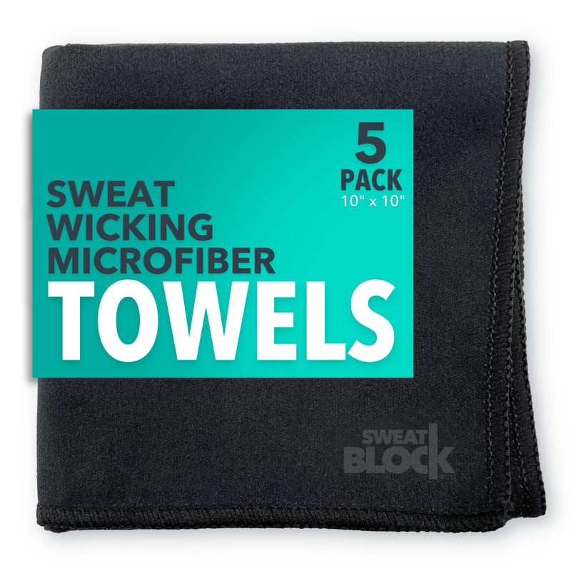 SweatBlock Microfiber Sweat Absorbing Handkerchiefs for Men and Women 10x10 Inch 5 Pack Black Reusable Machine Washable Towels for Face Body Gym Sports Travel or Daily Use Lightweight and Durable - Image 1
