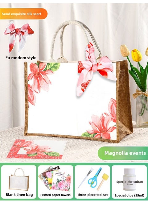 Butterfly Ancient Bart Material Bag Diy Mother's Day Canvas Bag Children's Handmade Creative Linen Bag Group Building Activity Gift-Color:Horizontal Style [magnolia Orchid] Comes With A Full Set Of Tools + Detailed Tutorials