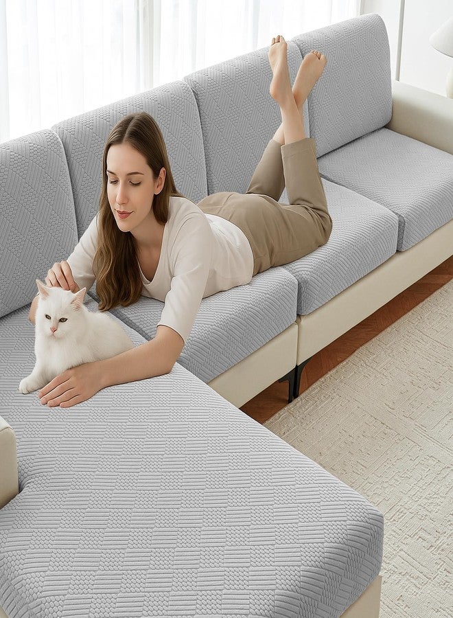 DEEPDREAM Deep Dream Sectional Couch Covers 6 Pieces, Stretch Couch Cushion Covers, L Shaped Washable Sofa Covers for Left/Right Sectional Sofa (3 Backrest Cover + 2 Seater + 1 Chaise, Light Grey) - Image 4