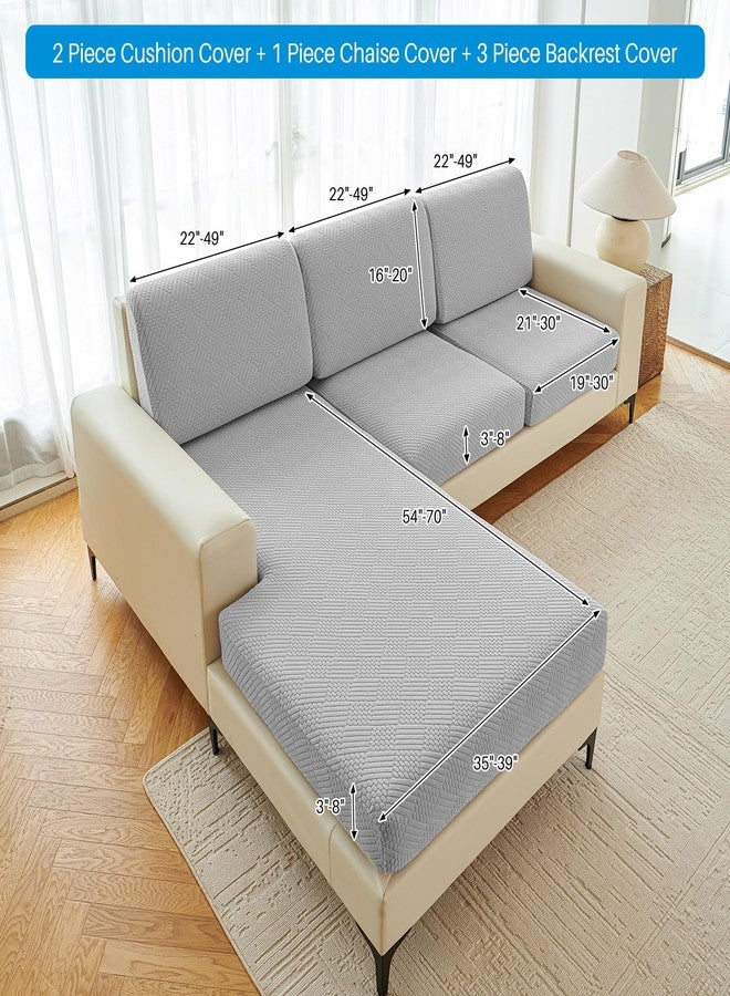 DEEPDREAM Deep Dream Sectional Couch Covers 6 Pieces, Stretch Couch Cushion Covers, L Shaped Washable Sofa Covers for Left/Right Sectional Sofa (3 Backrest Cover + 2 Seater + 1 Chaise, Light Grey) - Image 3