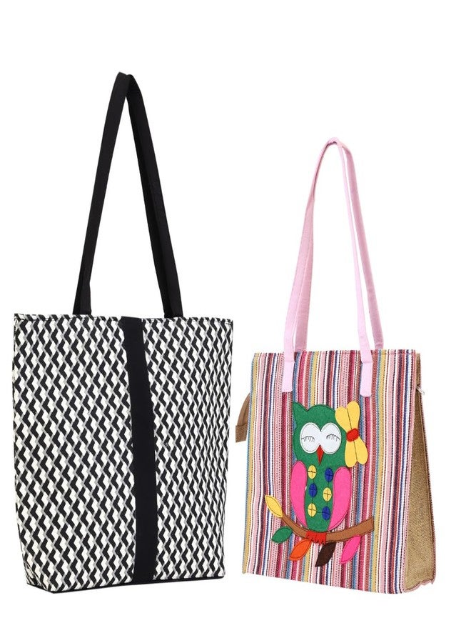 ENSAC Stylish & Comfortable Shoulder bag For Women & Girls (Pack of 2)(HANDY-24cBLKWHT-OWL-01cGRN-02) - Image 1