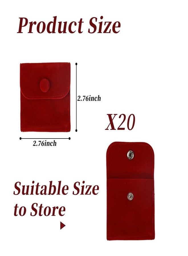 VIOCIWUO 20PCS Velvet Jewelry Pouches with Snap Button, Small Microfiber Velvet Jewelry Bag for Storing Ring Bracelets Necklaces Earring(Red) - Image 2