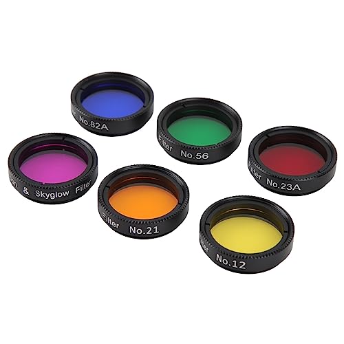 Sanpyl 1.25 inches Telescope Eyepiece Filter Set, 6 in 1 Telescope Moon Filter, Lunar & Starglow Filter and Red Orange, Yellow Green Blue, 6 Pack - Image 1