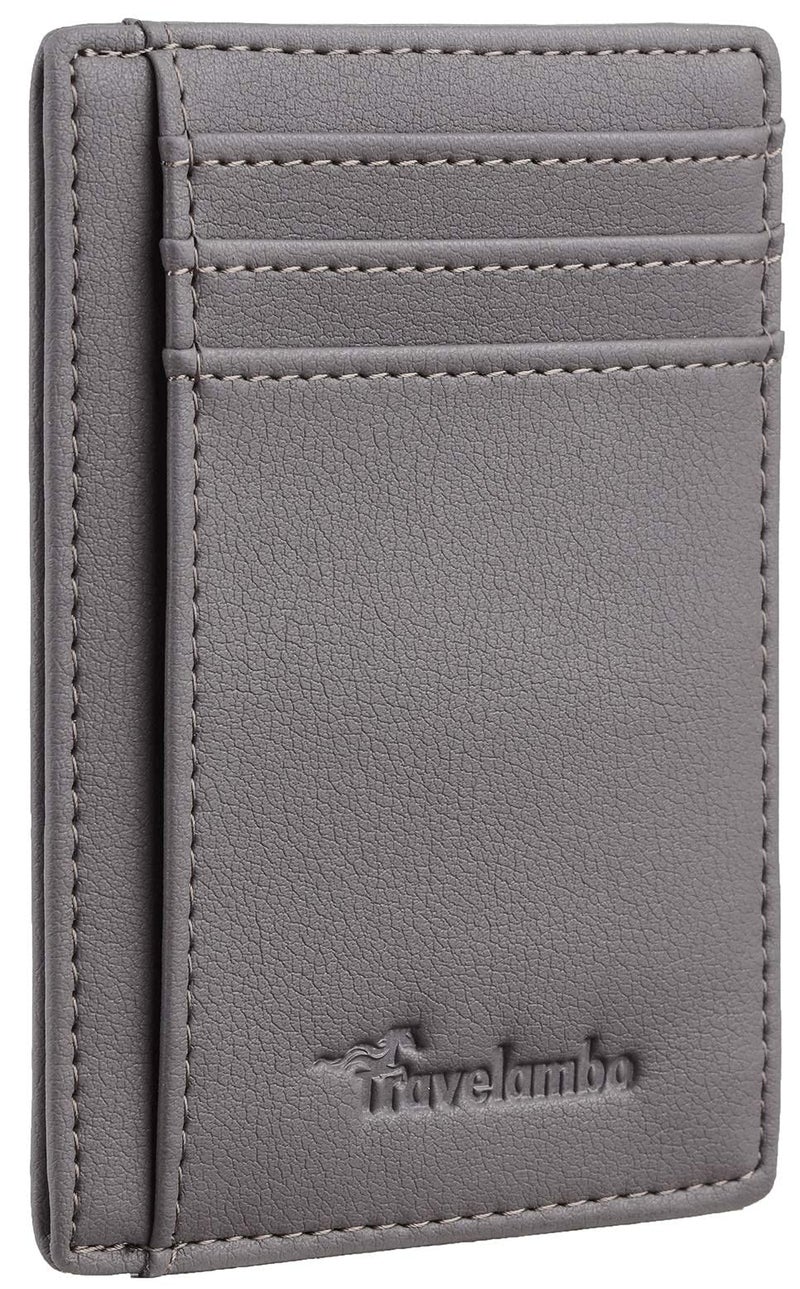Travelambo Front Pocket Minimalist Leather Slim Wallet RFID Blocking Medium Size(VP Grey Light) - Image 1