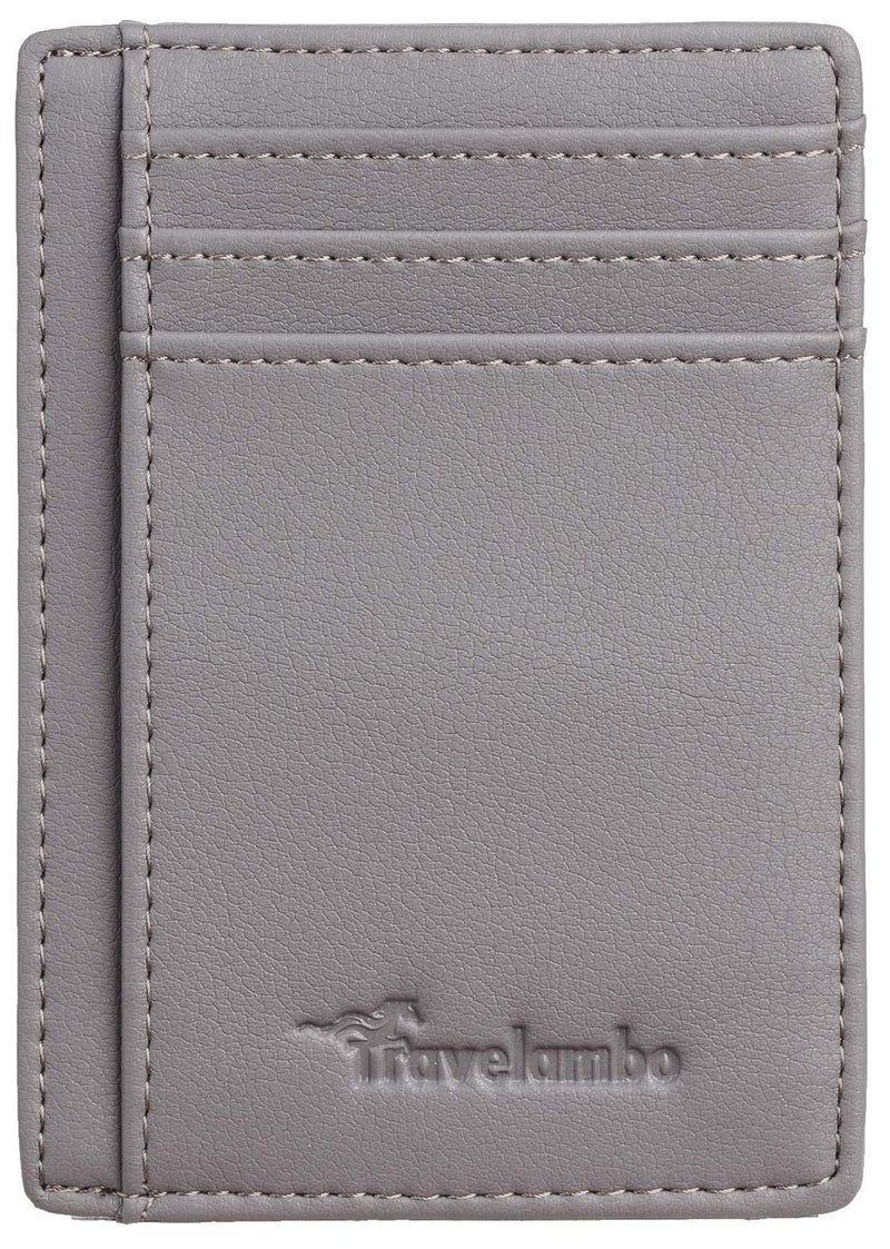 Travelambo Front Pocket Minimalist Leather Slim Wallet RFID Blocking Medium Size(VP Grey Light) - Image 4