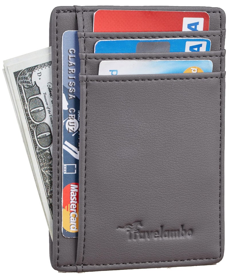 Travelambo Front Pocket Minimalist Leather Slim Wallet RFID Blocking Medium Size(VP Grey Light) - Image 2