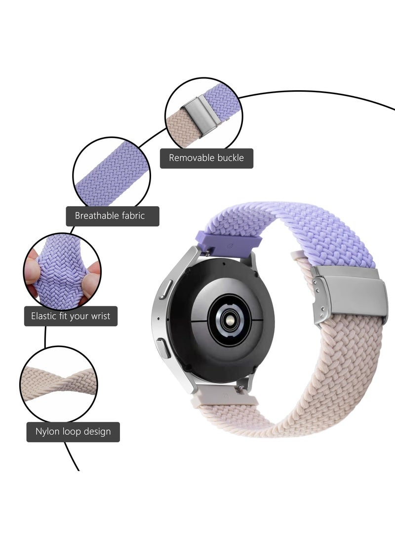 SYOSI Bands for Samsung Galaxy Watch 6/5/4/5 Pro/6/4 Classic/Active 2/Active/Watch 3, 20mm Elastic Braided Nylon Loop Sport Strap for 40mm, 44mm, 45mm, 43mm, 47mm, 42mm, 46mm, and 41mm, Purple Starlight - Image 2