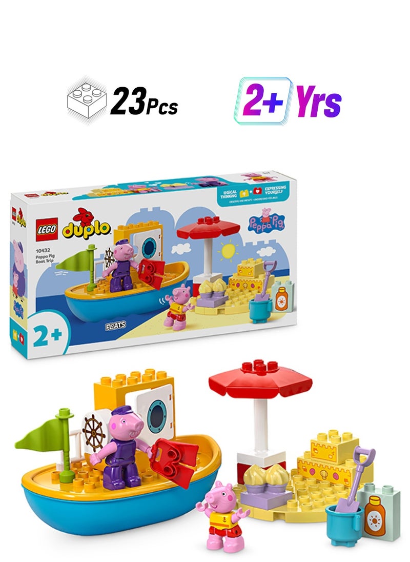 LEGO Duplo Peppa Pig Boat Trip Toy, Build-And-Rebuild Preschool Learning Playset With 2 Figures, Gift Idea For Toddlers Aged 2 Plus 10432 (23 Pieces)  - Image 1