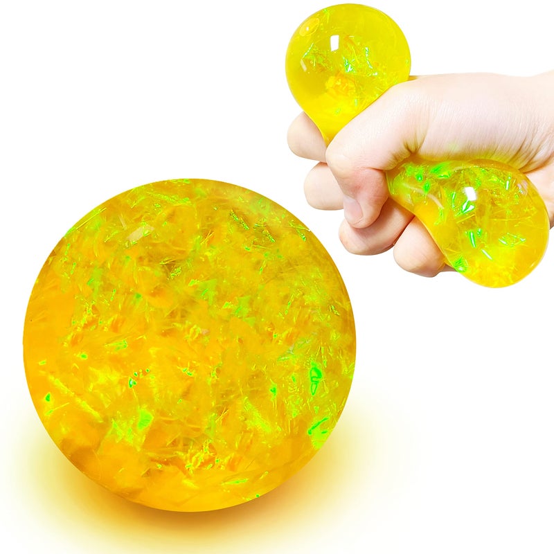 Kawaite Yellow Glitter Stress Balls Fidget Toy Squishy Balls for Kids Stretch and Pull Squishy Squeeze Ball Stress Relief Gifts for Boys Girls and Adults Ideal for Autism ADD ADHD - Image 3