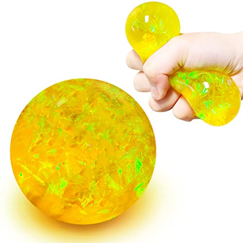 Kawaite Yellow Glitter Stress Balls Fidget Toy Squishy Balls for Kids Stretch and Pull Squishy Squeeze Ball Stress Relief Gifts for Boys Girls and Adults Ideal for Autism ADD ADHD - Image 1