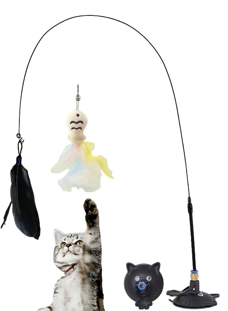 Homify Cat Teaser Stick with Suction Cup, Cat toys with Bird Feather Replacement & Bells Pet Chasing Sports Cat Accessories - Image 1