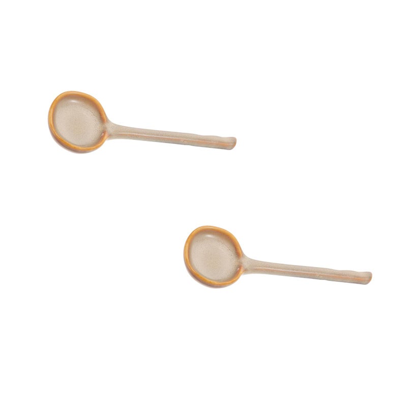 2pcs Soup Spoons: Ceramic Asian Japanese Noodle Soup Spoons Tableware Large For Ramen Pho Wonton Dumpling Miso Brown Cereal Yogurt Dips Ice Cream Brown - Image 1
