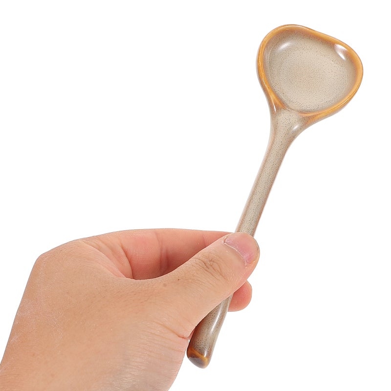 2pcs Soup Spoons: Ceramic Asian Japanese Noodle Soup Spoons Tableware Large For Ramen Pho Wonton Dumpling Miso Brown Cereal Yogurt Dips Ice Cream Brown - Image 2