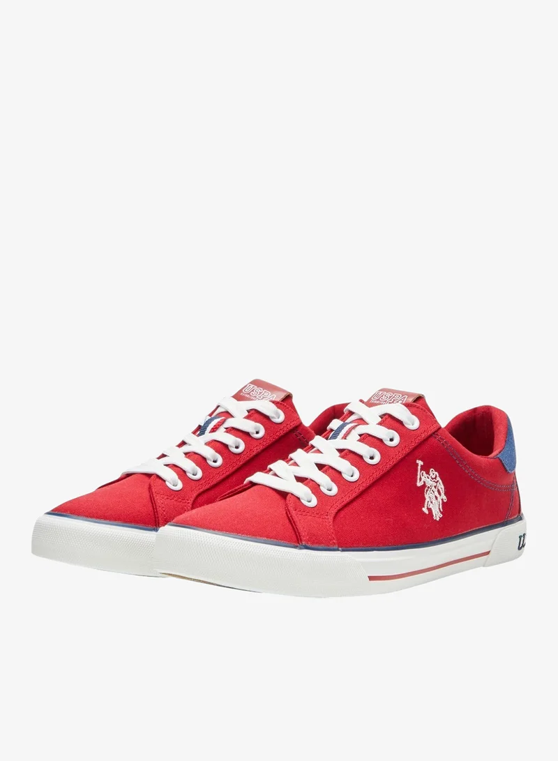 U.S. Polo Assn. Women's Red Casual Canvas Lace-Up Sneakers, Lightweight Shoes for Everyday Wear