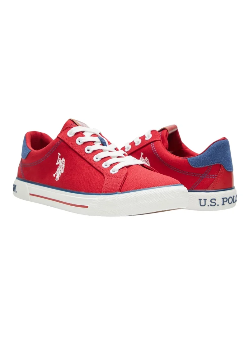 U.S. Polo Assn. Women's Red Casual Canvas Lace-Up Sneakers, Lightweight Shoes for Everyday Wear