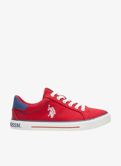 U.S. Polo Assn. Women's Red Casual Canvas Lace-Up Sneakers, Lightweight Shoes for Everyday Wear