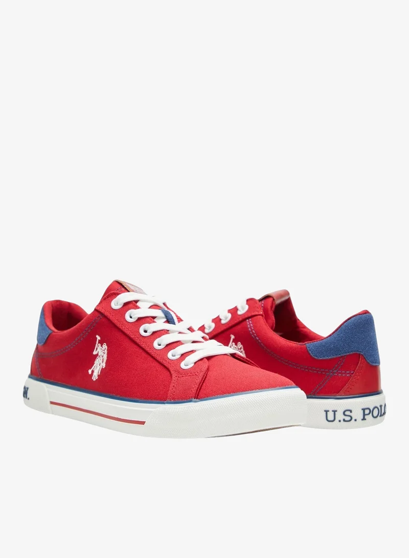 U.S. Polo Assn. Women's Red Casual Canvas Lace-Up Sneakers, Lightweight Shoes for Everyday Wear
