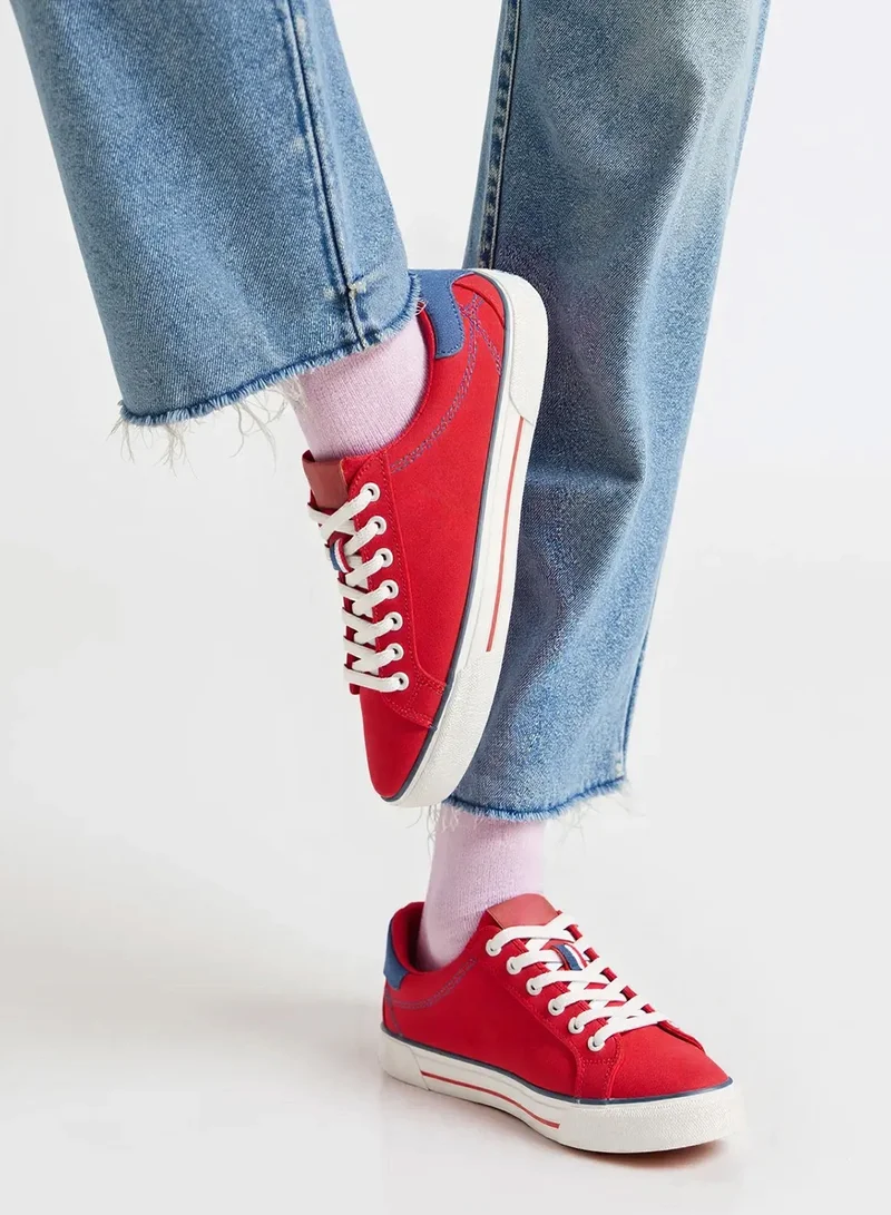 U.S. Polo Assn. Women's Red Casual Canvas Lace-Up Sneakers, Lightweight Shoes for Everyday Wear