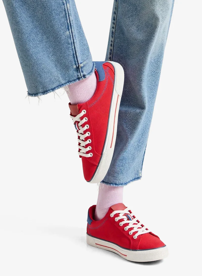 U.S. Polo Assn. Women's Red Casual Canvas Lace-Up Sneakers, Lightweight Shoes for Everyday Wear