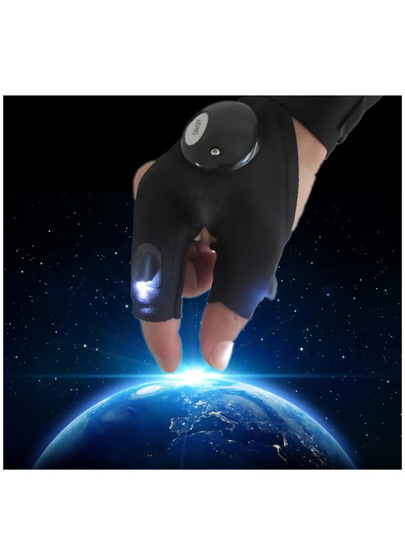 KASTWAVE - LED Flashlight Gloves Gifts for Men, Stretchy Fingerless Gloves for Large Hands, Unique LED Light Gloves Gadget, Cool Stuff Gift Idea for Husband, Boyfriend, Guy, Him, Mechanic (Black) - Image 1