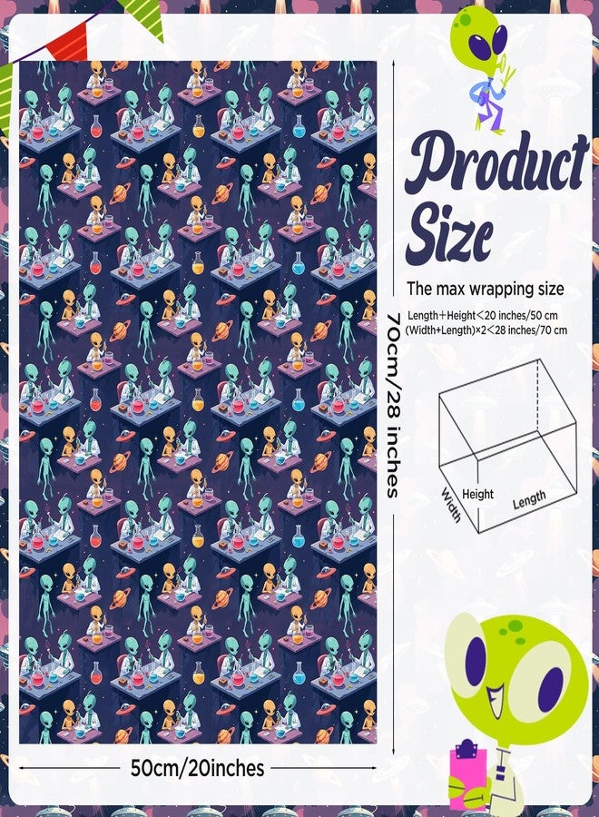 ورق تغليف هدايا من باينراب بتصميم فضائي، 12 ورقة، بنمط الأجسام الطائرة المجهولة والفضاء، مناسب لمحبي الخيال العلمي، ورق تغليف هدايا، 20 بوصة × 28 بوصة - Image 3