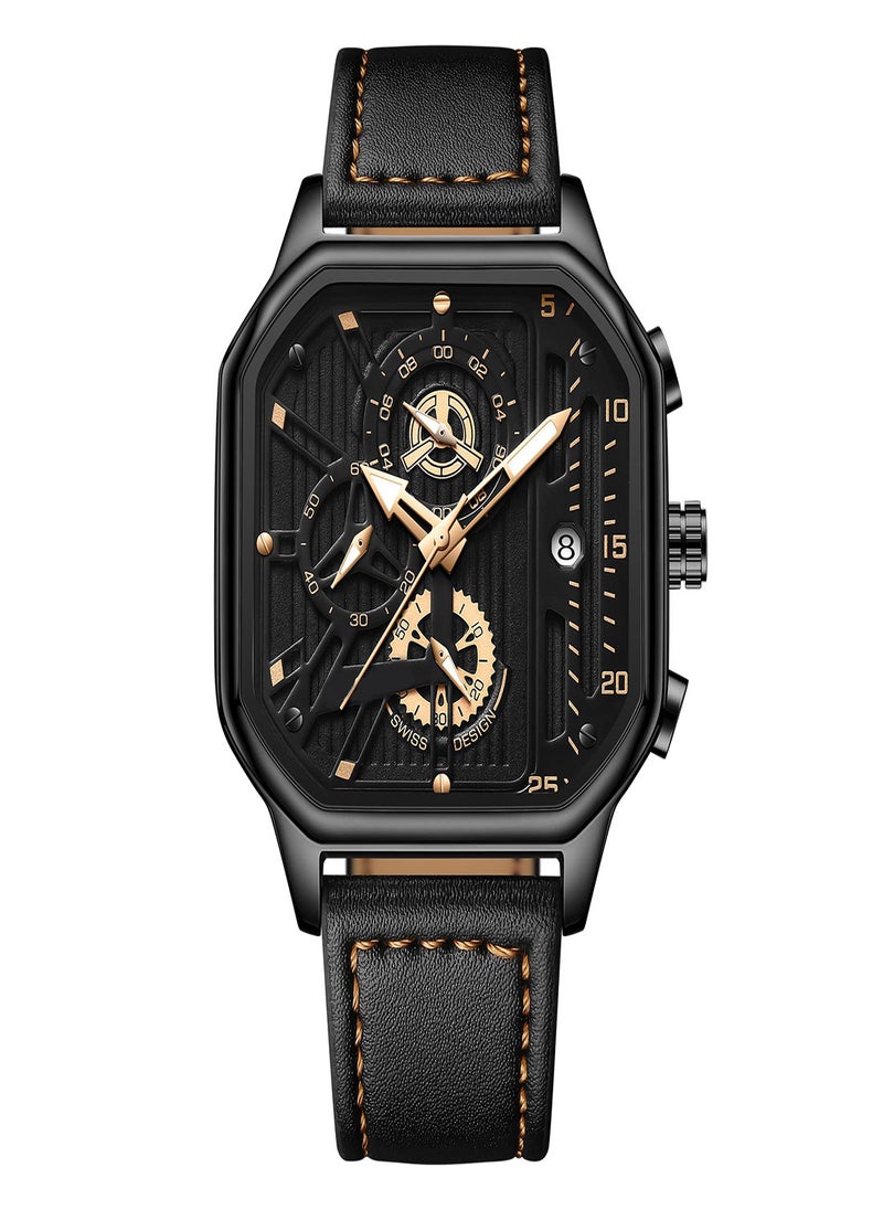 KASTWAVE Men's Watch Waterproof Luxury Chronograph Fashion Business Wristwatch Quartz Analog Black Leather Strap Wrist Watch for Men Automatic Chronograph Wrist Watch with Calendar  - Image 1