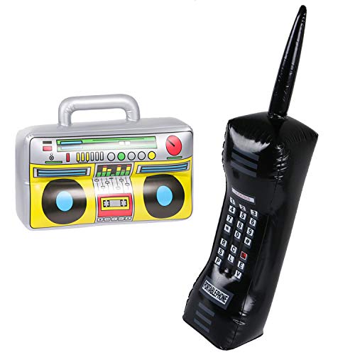 JOLLYSTYLE 2PCS Inflatable Boombox and Mobile Phone 80s 90s Party Decorations Supplies Cosplay Props Rappers Hip Hop BBoys Costume Accessory - Image 1