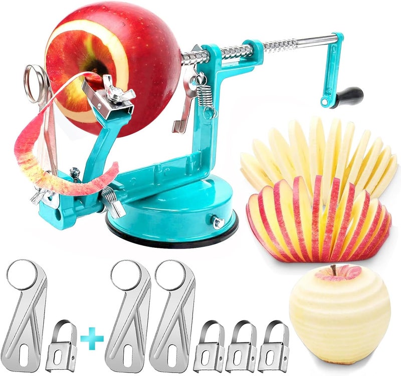 tatida Apple Peeler Corer, Long lasting Chrome Cast Iron Apple Peeler Slicer Corer with Stainless Steel Blades and Powerful Suction Base for Apples and Potato(Blue) - Image 1
