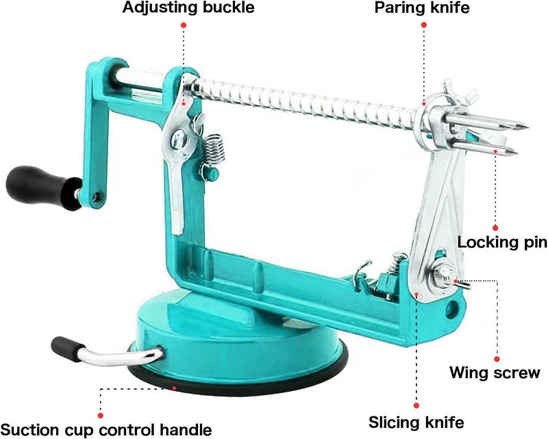 tatida Apple Peeler Corer, Long lasting Chrome Cast Iron Apple Peeler Slicer Corer with Stainless Steel Blades and Powerful Suction Base for Apples and Potato(Blue) - Image 3