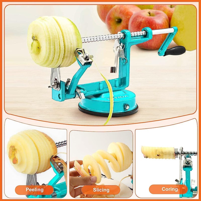 tatida Apple Peeler Corer, Long lasting Chrome Cast Iron Apple Peeler Slicer Corer with Stainless Steel Blades and Powerful Suction Base for Apples and Potato(Blue) - Image 4