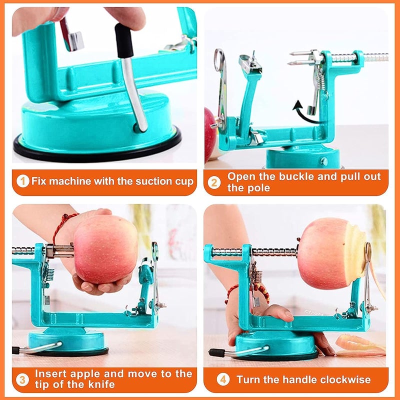 tatida Apple Peeler Corer, Long lasting Chrome Cast Iron Apple Peeler Slicer Corer with Stainless Steel Blades and Powerful Suction Base for Apples and Potato(Blue) - Image 5