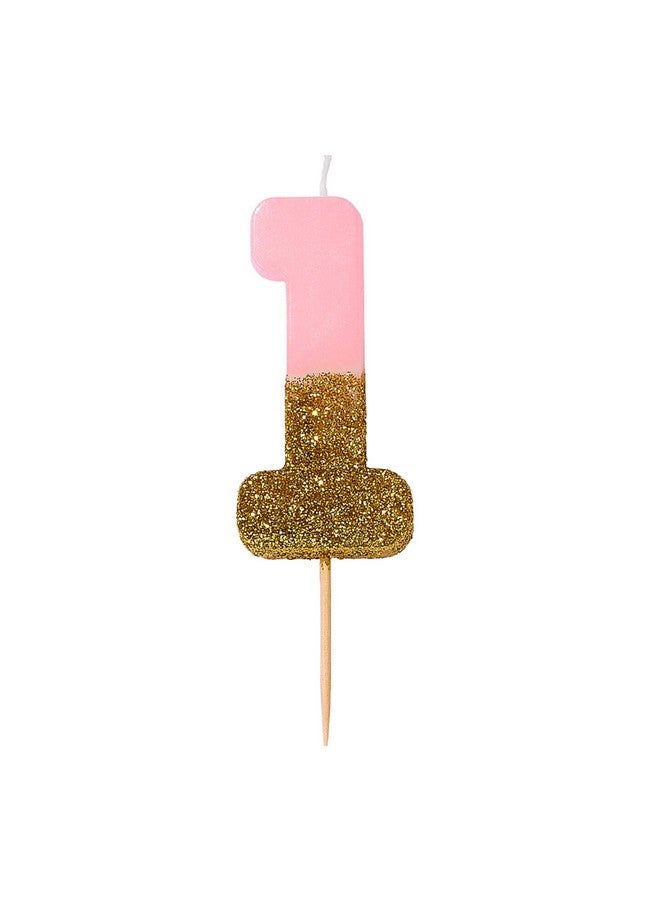Talking Tables Pink Number 1 Candle with Gold Glitter Premium Quality Cake Topper Decoration For Kids, Adults, Teenagers, 1st Birthday Party, Anniversary, Milestone Age, 3" - Image 1