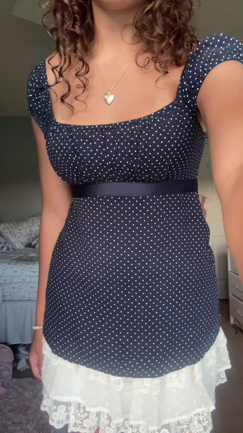 DSORVICD Women Polka Dot Babydoll Tops Y2k Cap Sleeve Square Neck Coquette Peplum Shirt Cute Teens Preppy Clothes (Blue, S) - Image 3