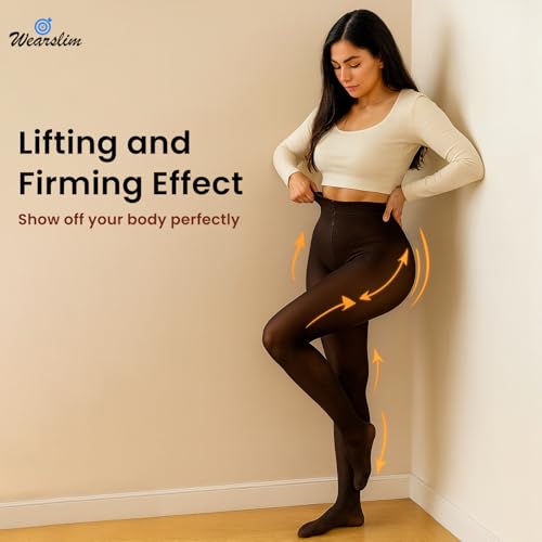 Wearslim Thermal Leggings for Women, Winter Wear Fleece Lined Translucent Warm Tights for Workout & Yoga, Soft Fur Semi Opaque Woolen Leggings - (Size: 26 to 34) Inch - Coffee Black - Pack of 2 - Image 4